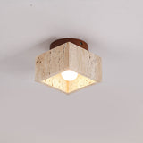 LumiCraft Japanisches Wabi-Sabi Säulen-Deckenlicht | Travertin & Holz | Semi-flächenbündige Montage