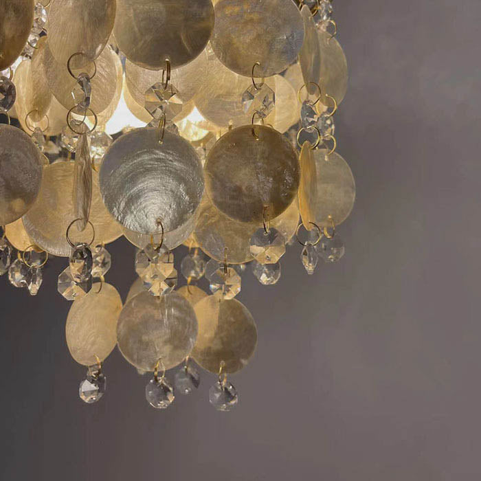Glorielle Pendelleuchte | Goldenes Muscheldesign | Kristall-Perlen | Runde 1-flammige Beleuchtung für Wohnzimmer