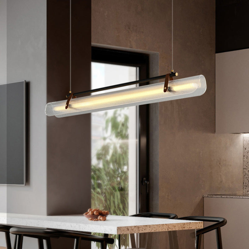 BrightAether ArcLED Pendelleuchte | Minimalistisch | Leder & Acryl | Lineares Design | Dimmbar | Stilvolle Beleuchtung für Essbereiche