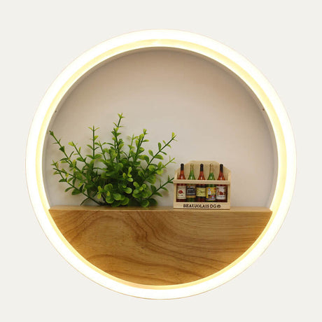 Lumoshelf LED Wandleuchte | Massivholz mit Ablage | Runde Wandlampe | Warm- & Weißlicht