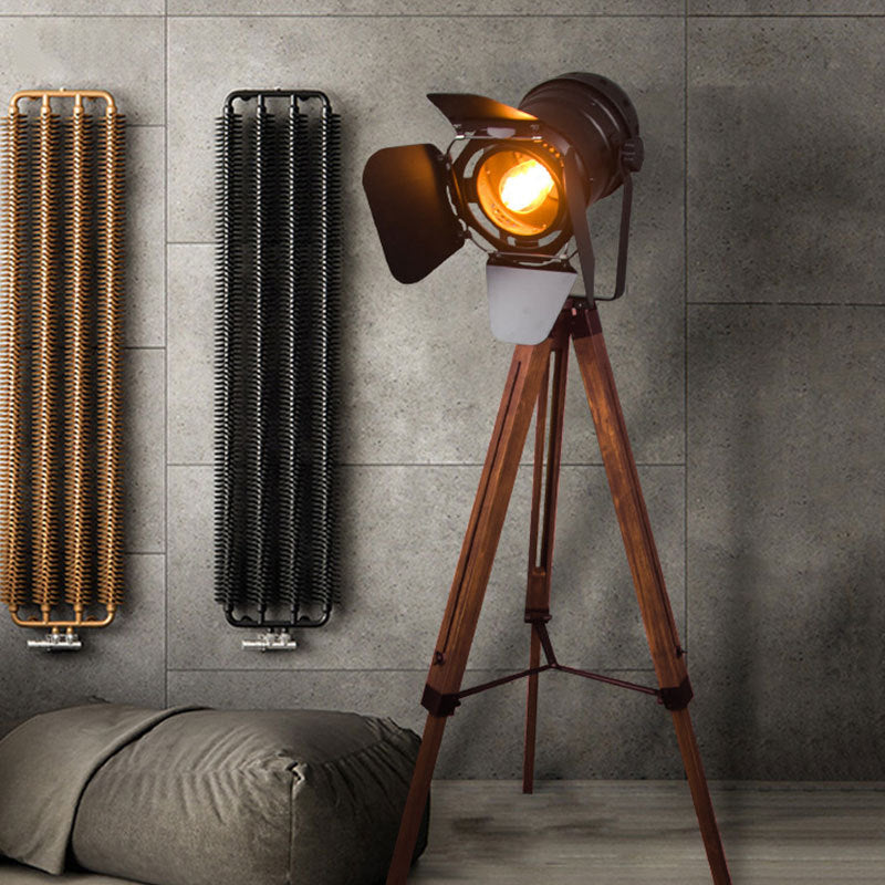 FotoBeam Vintage Stehlampe | Industrial Design | Holz-Stativ & Metall | 1-flammig