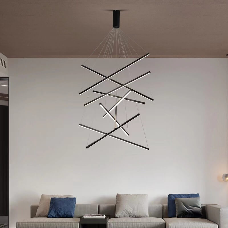 GeoLuma Nordic LED Kronleuchter | Geometrisches Linien-Design aus Eisen & Aluminium | 3-9 Flammen | Modern & Energieeffizient