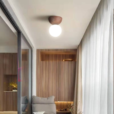 LumaFlair ZenGlow Japanischer Minimalismus LED Deckenleuchte | Holzoptik | Glasdesign | Runde Form | Flush Mount | Stilvolle Beleuchtung