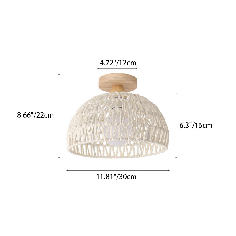 Rattana Deckenleuchte | Japanisches Design | Halbrundes Holz & Rattan | Beleuchtung für Wohnzimmer