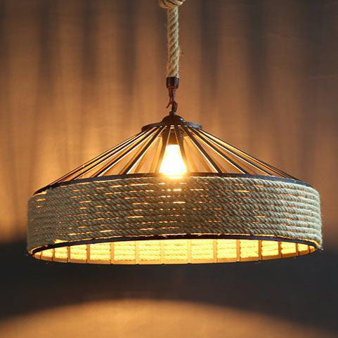 LumeLash Vintage Hängeleuchte | Rustikales Eisen & Hanfseil Design | 1-Flammige Pendelleuchte für Wohnzimmer