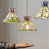 Roselume Tiffany Pendelleuchte | Vintage Rosenmotiv | Buntglas Kegelform | 1-Licht Hängelampe