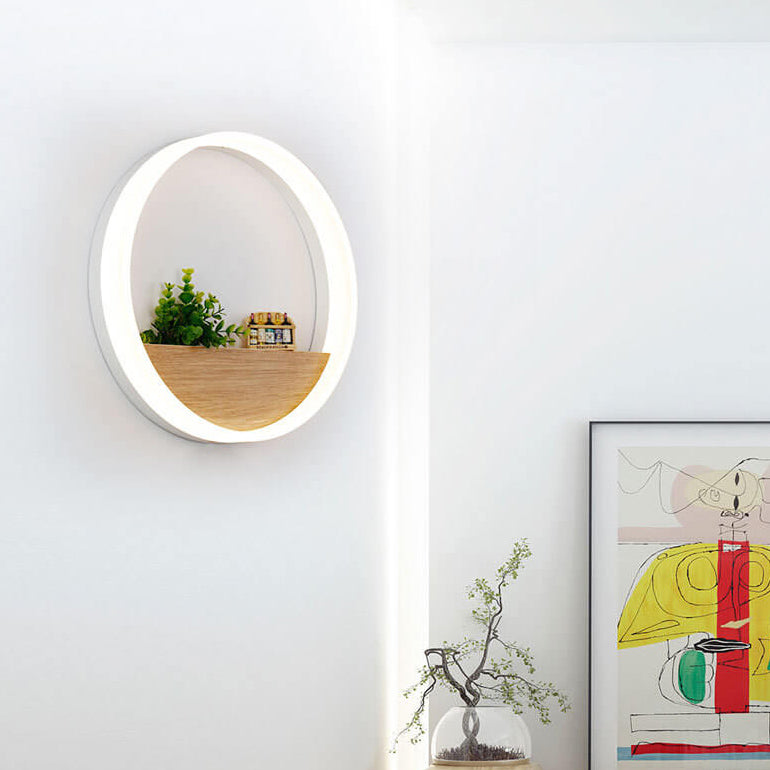 Lumoshelf LED Wandleuchte | Massivholz mit Ablage | Runde Wandlampe | Warm- & Weißlicht