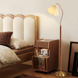 Shinrai Japanische Vintage Stehlampe | Massivholz & Eisen | Stoffschirm | 1-flammig | Dekorative Beleuchtung