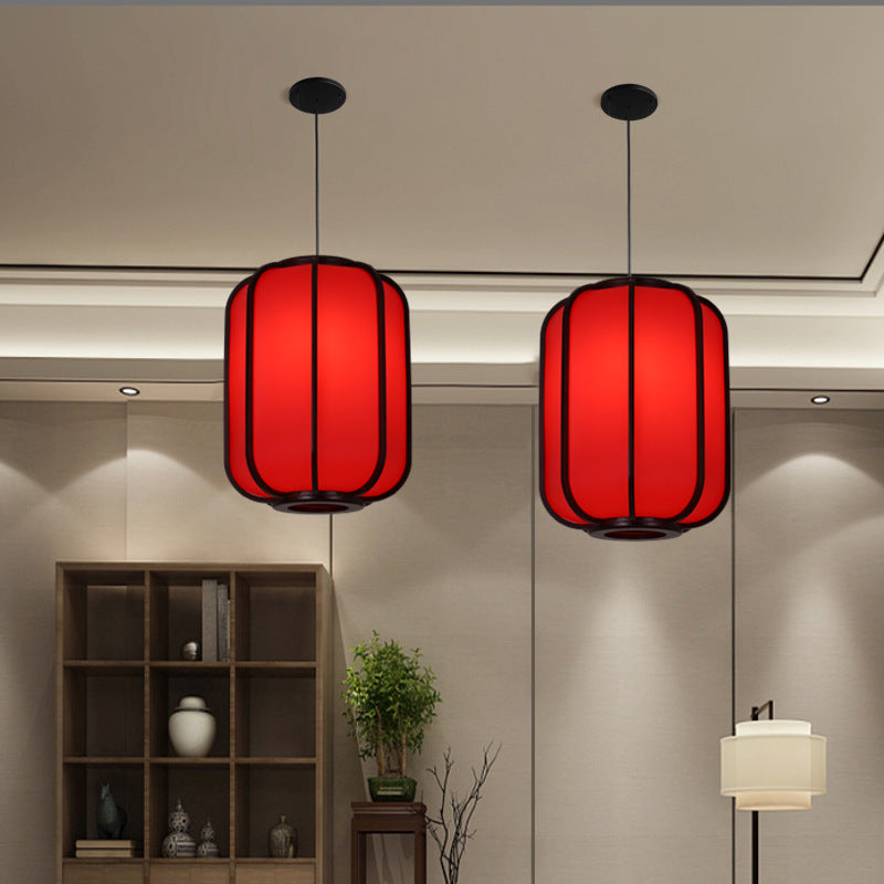 LuxoraChic Modernes Chinesisches Design Pendelleuchte | Faux-Schaffell | Holz-Laterne | LED-Beleuchtung für Zuhause
