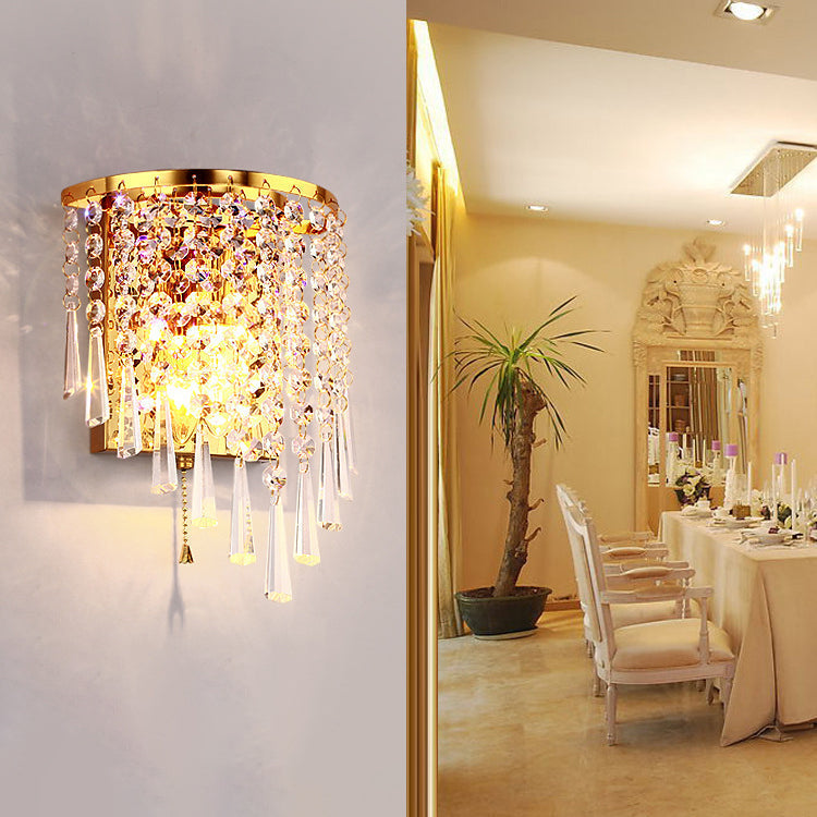 LuxeRadii Kristall Wandleuchte | Halbrunde Luxuslampe | Edelstahl & Perlen Design | 1-Licht Wandbeleuchtung