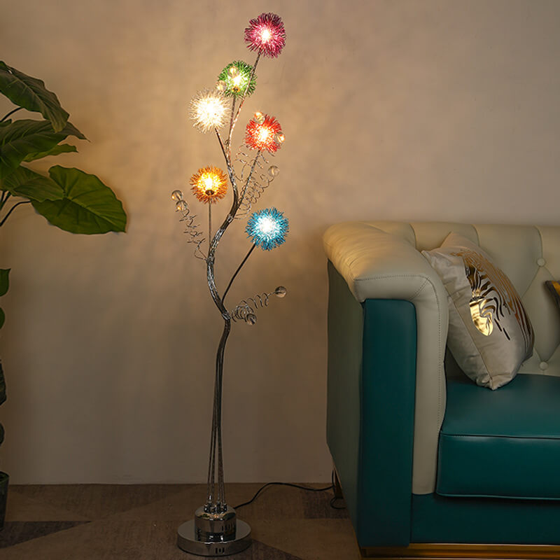 LumiBranch Aluminium Stehlampe | Kreatives Design | Rustikale Baumästhetik | 6-Licht Dekorlampe