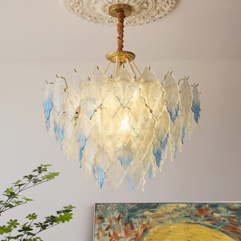 LeafElegance Kronleuchter im französischen Stil | Baumblatt-Design | 3/6/9/12 Lichter | Eisen & Kupfer mit Glaskristallen