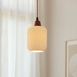 KyotoSphere Japanische Vintage Pendelleuchte | Gefaltete Keramik | Runde Holzkuppel | 1-flammig | Dekoratives Licht