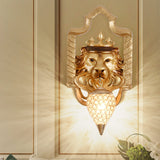 Regalia Luxe Löwenkopf Wandlampe | Vintage Laterne | Harz & Kristall | 1 Licht | Elegantes Design