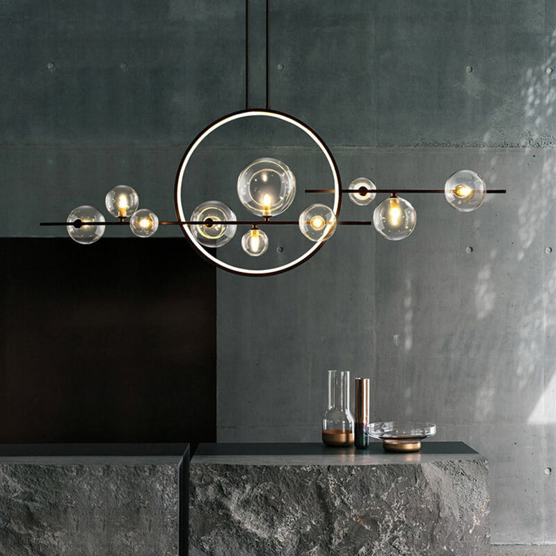 GlintSphere Elegante Glas Pendelleuchte | Magische Bohnenform | 7/10-Licht Island-Leuchte