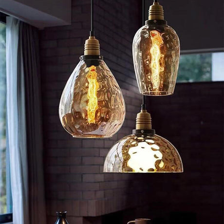 Glazenya Amber Pendelleuchte | Nordic Design | Wassermuster-Glaskuppel | Vintage 1-flammige Hängeleuchte