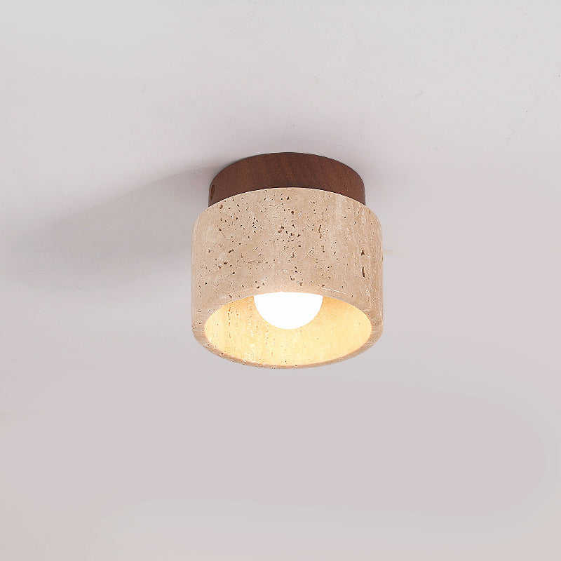 LumiCraft Japanisches Wabi-Sabi Säulen-Deckenlicht | Travertin & Holz | Semi-flächenbündige Montage