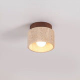 LumiCraft Japanisches Wabi-Sabi Säulen-Deckenlicht | Travertin & Holz | Semi-flächenbündige Montage