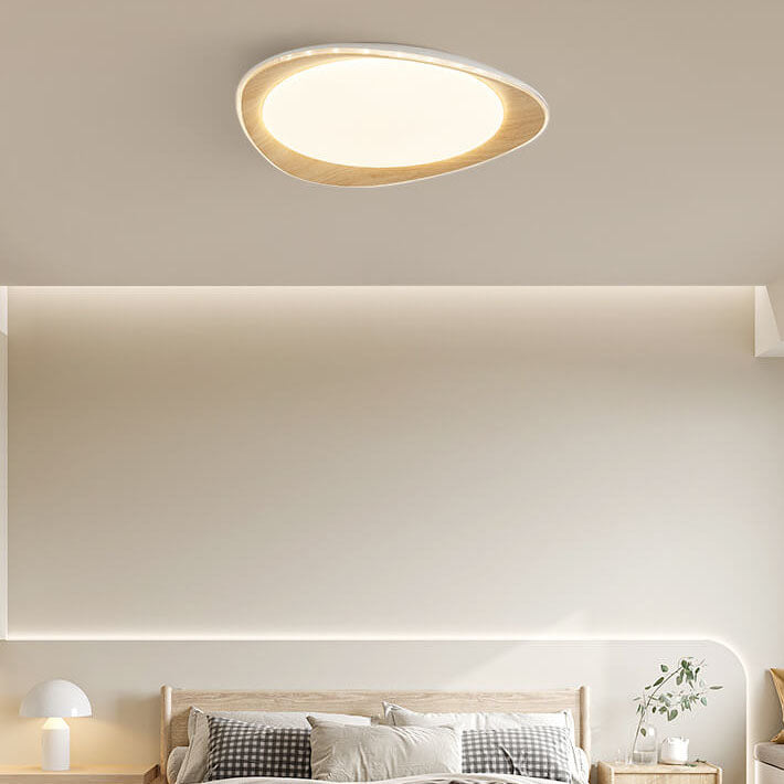 PebbleLuxe Minimalistische LED Deckenleuchte | Holzoptik | Flaches Design | Dimmbare Beleuchtung