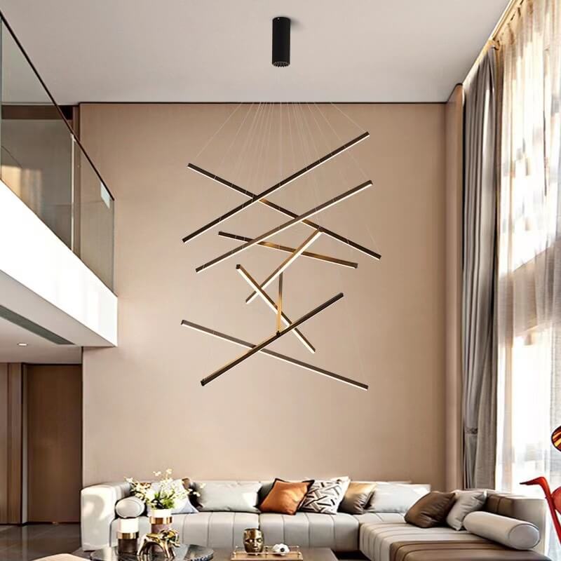 GeoLuma Nordic LED Kronleuchter | Geometrisches Linien-Design aus Eisen & Aluminium | 3-9 Flammen | Modern & Energieeffizient