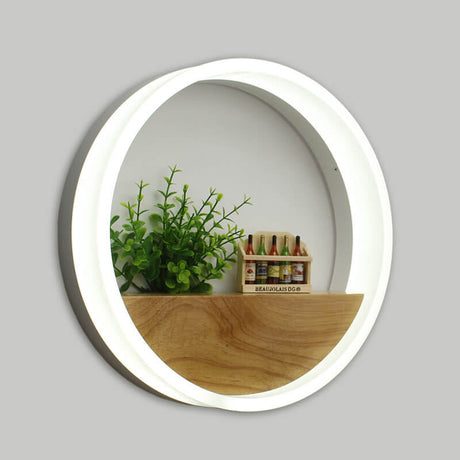 Lumoshelf LED Wandleuchte | Massivholz mit Ablage | Runde Wandlampe | Warm- & Weißlicht