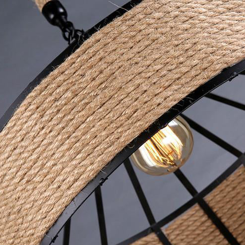 LumeLash Vintage Hängeleuchte | Rustikales Eisen & Hanfseil Design | 1-Flammige Pendelleuchte für Wohnzimmer