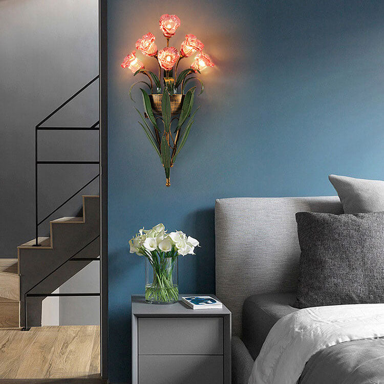 FloraLux Wandlampe | Modern Minimalist Design | 6/10-flammig | Glasblüten | Dekorative Beleuchtung
