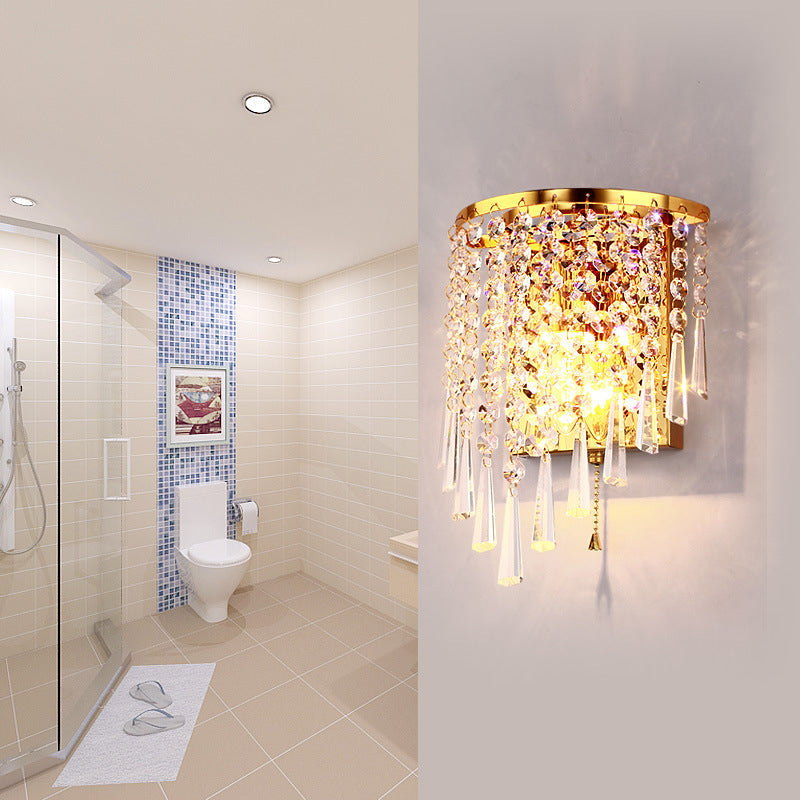 LuxeRadii Kristall Wandleuchte | Halbrunde Luxuslampe | Edelstahl & Perlen Design | 1-Licht Wandbeleuchtung