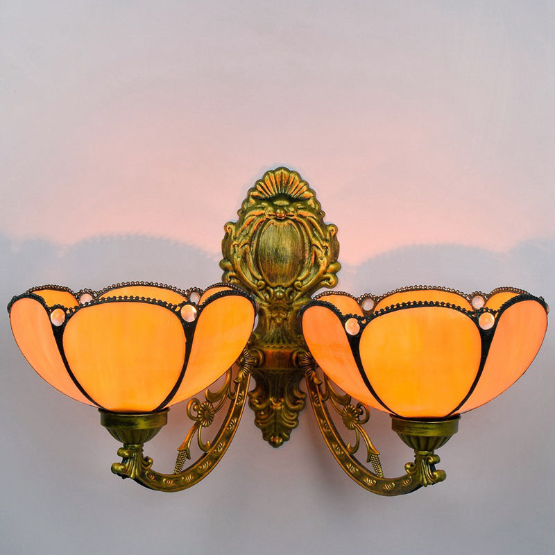 VitraBlume Mediterrane Wandleuchte | Handgefertigtes Buntglas | 2 Lichter | Dekorative Beleuchtung für Wohnzimmer
