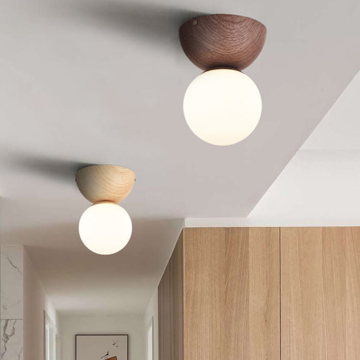 LumaFlair ZenGlow Japanischer Minimalismus LED Deckenleuchte | Holzoptik | Glasdesign | Runde Form | Flush Mount | Stilvolle Beleuchtung