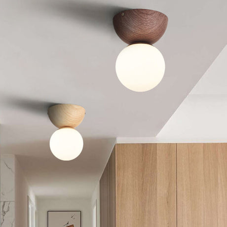 LumaFlair ZenGlow Japanischer Minimalismus LED Deckenleuchte | Holzoptik | Glasdesign | Runde Form | Flush Mount | Stilvolle Beleuchtung