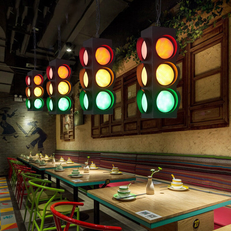 LumoStop Retro Pendelleuchte | Ampel-Design | Eisen & Glas | LED Beleuchtung