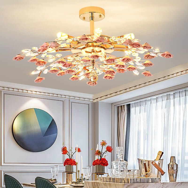 LustraRose Elegance | Keramik Kristall Kronleuchter | 6/7/8-flammig | Luxuriöse Beleuchtung