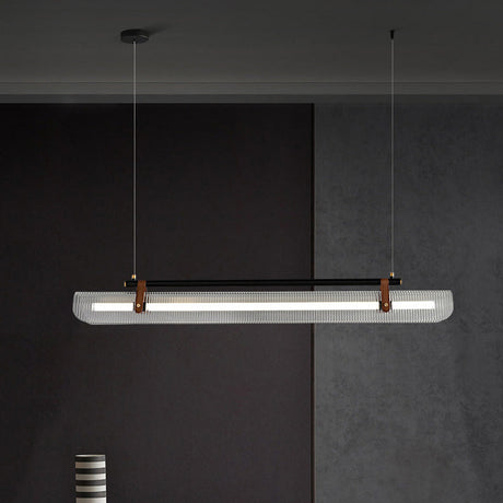 BrightAether ArcLED Pendelleuchte | Minimalistisch | Leder & Acryl | Lineares Design | Dimmbar | Stilvolle Beleuchtung für Essbereiche