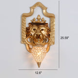 Regalia Luxe Löwenkopf Wandlampe | Vintage Laterne | Harz & Kristall | 1 Licht | Elegantes Design