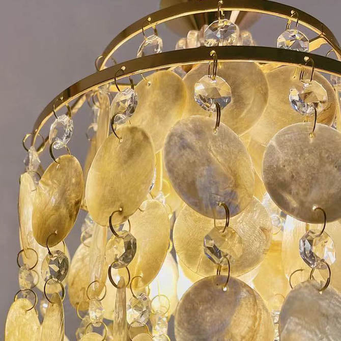 Glorielle Pendelleuchte | Goldenes Muscheldesign | Kristall-Perlen | Runde 1-flammige Beleuchtung für Wohnzimmer