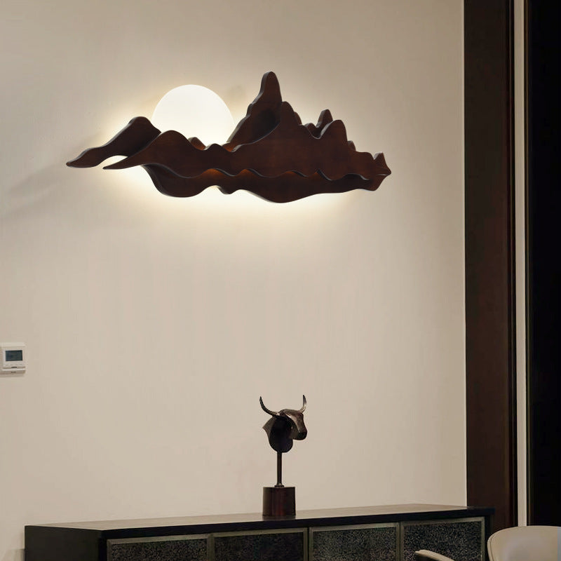 LunaPeak Moderne LED Wandlampe | Bergform Holz-Acryl Design | Wohnzimmer Beleuchtung