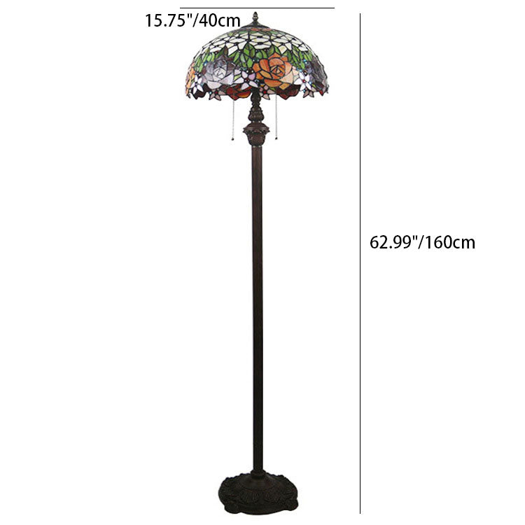 Rosevita Stehlampe | Traditionelles Tiffany-Design | Glas mit Rosenmotiv | 2-flammige Beleuchtung für Schlafzimmer