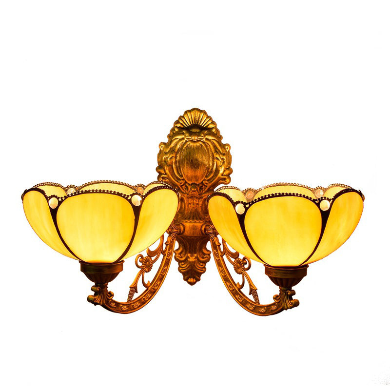 VitraBlume Mediterrane Wandleuchte | Handgefertigtes Buntglas | 2 Lichter | Dekorative Beleuchtung für Wohnzimmer