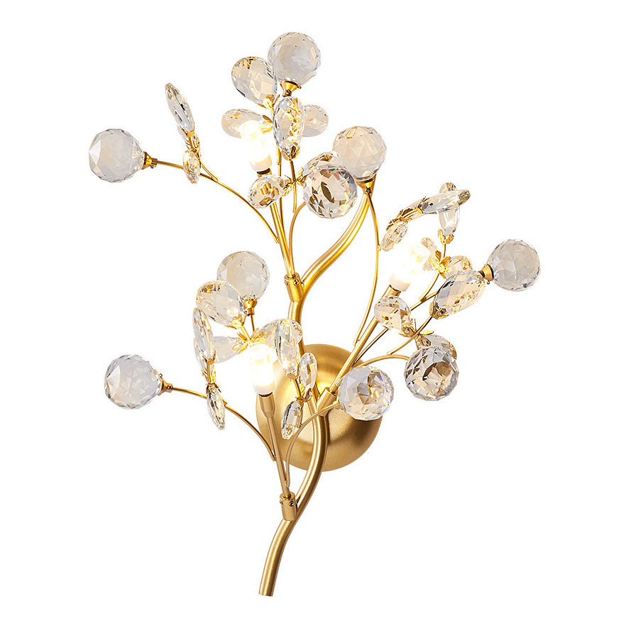 LumoGlo Art Deco Kristall Wandlampe | Luxus 3-Licht Blumen-Ast Design | Elegante Wandbeleuchtung für Wohnzimmer | Dekorative Wandleuchte aus Eisen