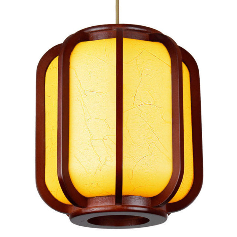 LuxoraChic Modernes Chinesisches Design Pendelleuchte | Faux-Schaffell | Holz-Laterne | LED-Beleuchtung für Zuhause