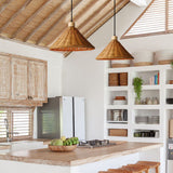 RattaLuxe Pendelleuchte | Vintage Wabi-Sabi Design | Rattan-Kegelschirm | 1-Licht