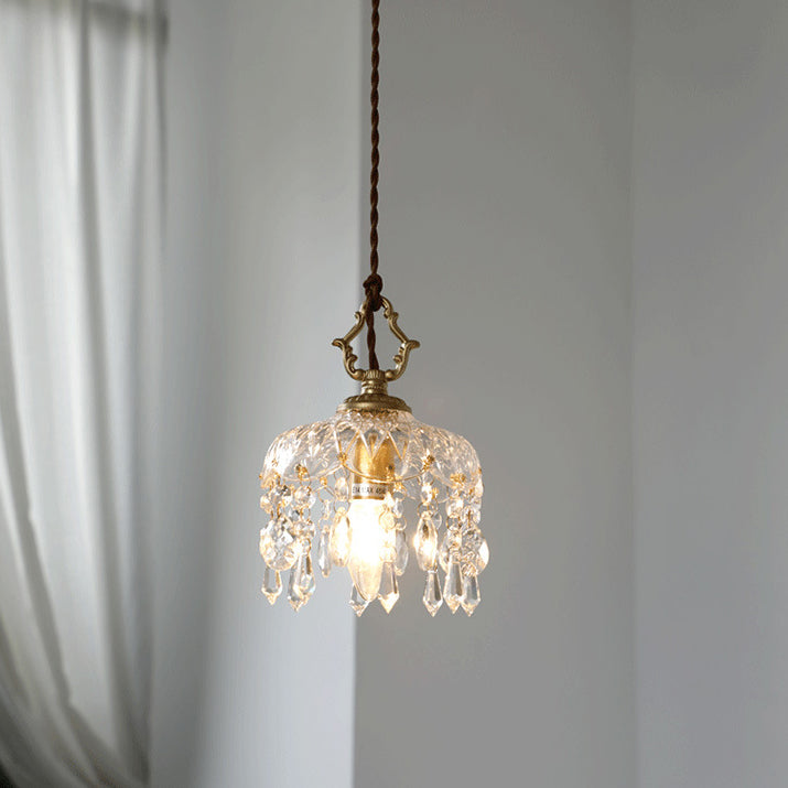 LumiFlora Vintage Kristall Pendelleuchte | Blumendekor | 1-Licht | Verschiedene Größen | Elegante Beleuchtung