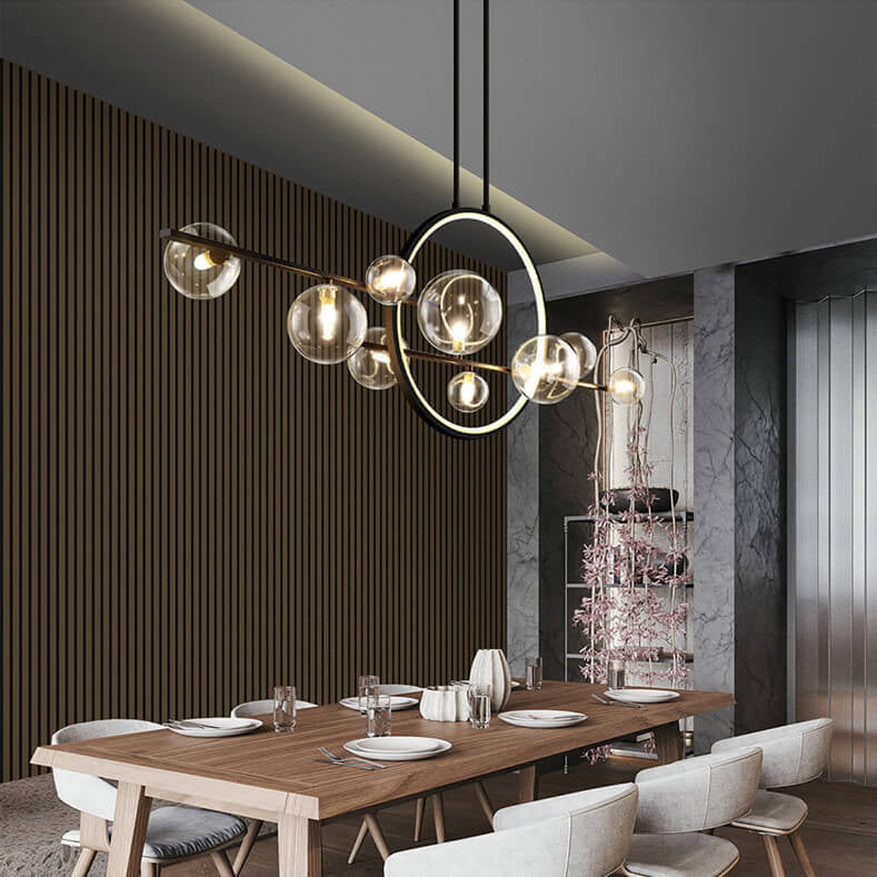 GlintSphere Elegante Glas Pendelleuchte | Magische Bohnenform | 7/10-Licht Island-Leuchte