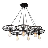 Rustiron Kronleuchter | Industrielles Design mit Eisenrädern | 1/3/6-flammig | Loft- und Wohnraum-Beleuchtung