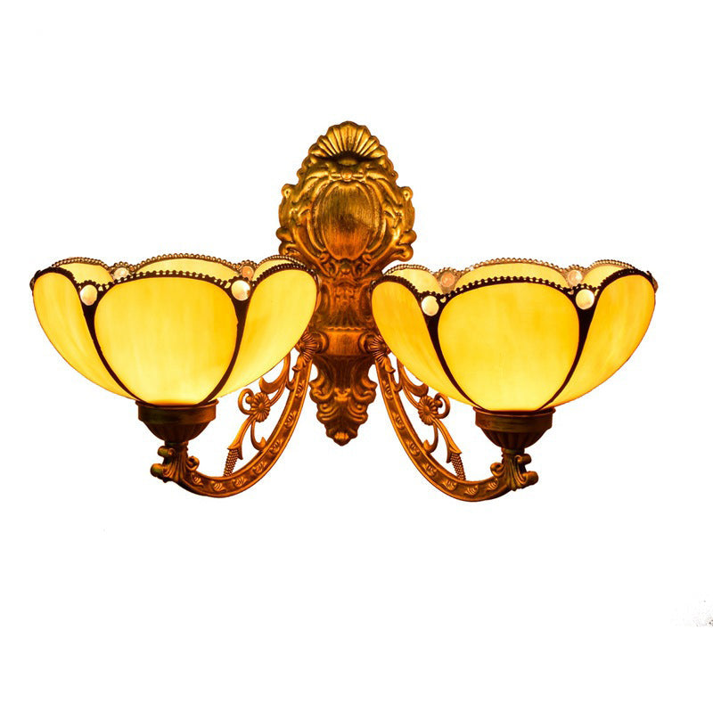 VitraBlume Mediterrane Wandleuchte | Handgefertigtes Buntglas | 2 Lichter | Dekorative Beleuchtung für Wohnzimmer
