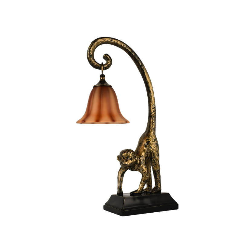 MonkeyLume Vintage Tischlampe | Kreatives Harz-Design | Kegelförmiger Glasschirm | 1-Licht Deko Lampe