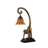 MonkeyLume Vintage Tischlampe | Kreatives Harz-Design | Kegelförmiger Glasschirm | 1-Licht Deko Lampe