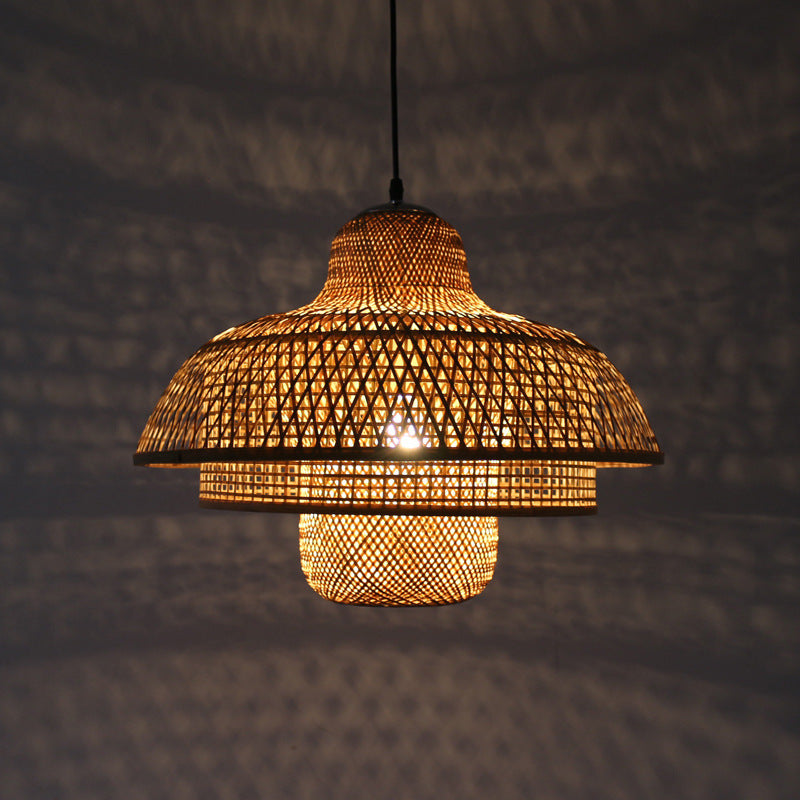 KashiLight Japanische Vintage Bambus-Pendelleuchte | Natürlicher Stil | 1-Flammig