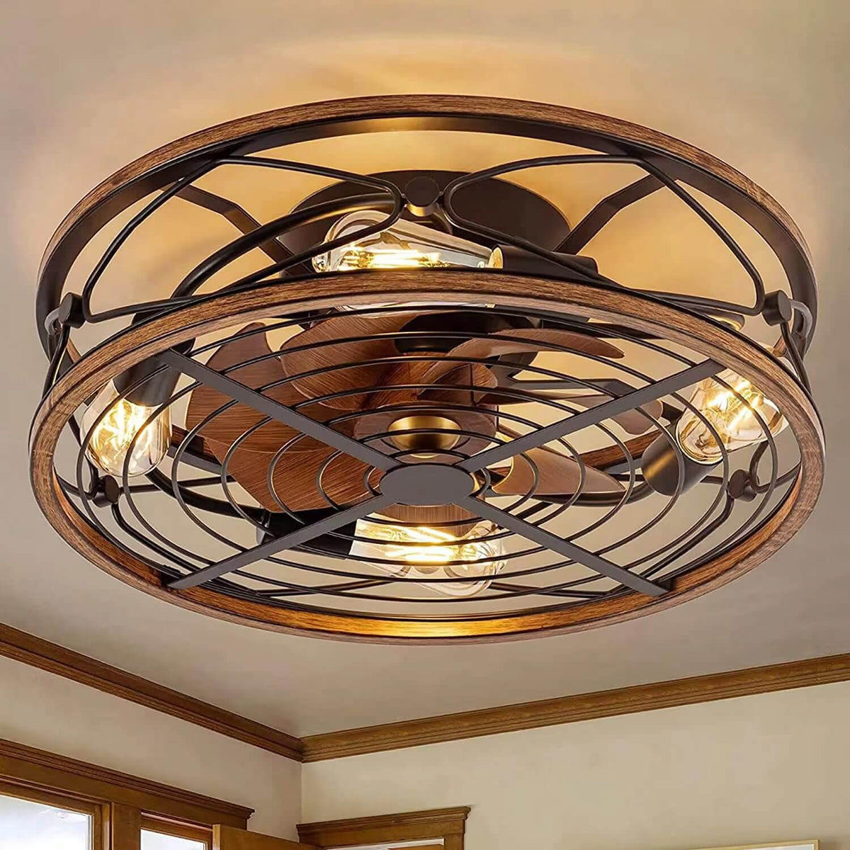 IronGlow Nordic Industrial Deckenleuchte mit Unsichtbarem Ventilator | Wrought Iron Design | 4-Licht | Kleine & Große Größen | Flush Mount